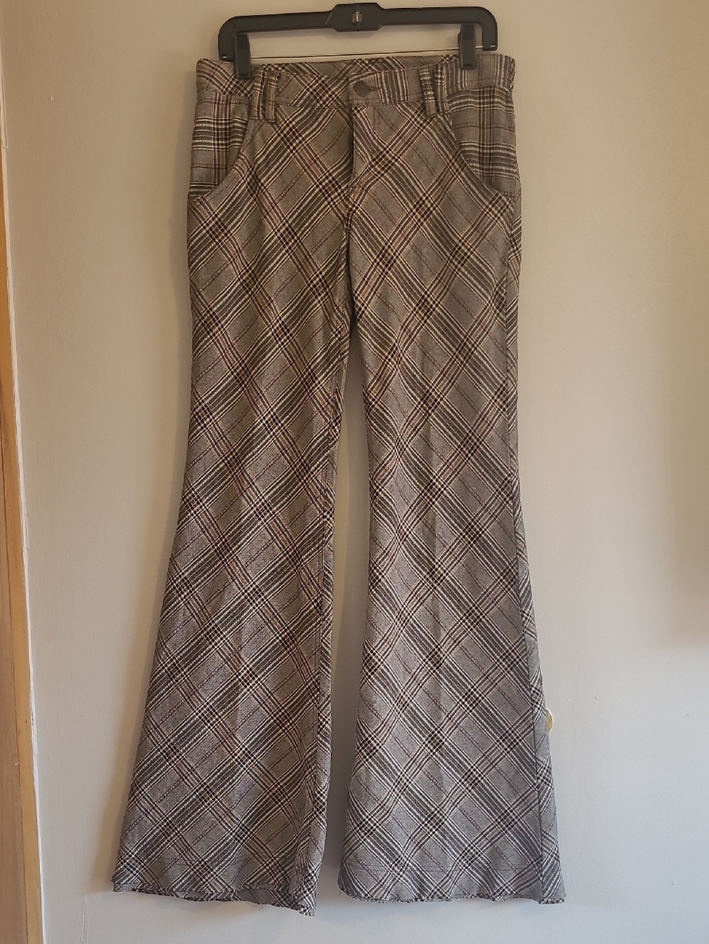 Free People Low Rise Flare Bell Bottom Wide Leg Plaid Trouser Pants Wmn 8 Hippie - Picture 4 of 15